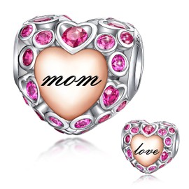 FOREVER QUEEN Love Mom Charm Bead 925 Sterling Silver Heart Mom Charm Compatible With Bracelets…