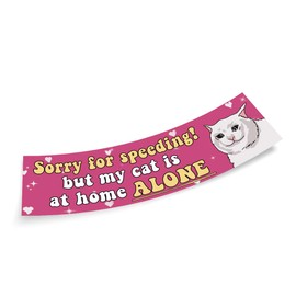 Sorry for Speeding But My Cat is at Home Alone Pink Sticker, Funny Bumper Sticker for Car Truck, Waterproof UV-Resistant Sticker Size 3x11 inches