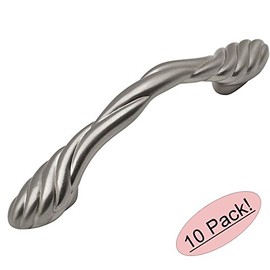 10 Pack - Cosmas 1470SN Satin Nickel Cabinet Hardware Twist Handle Pull - 3" & 3-3/4" Inch (96mm) Hole Centers