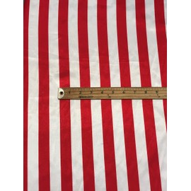 Sal Tex Fabrics, White/red 1 inch Stripe Soft/Silky Satin Polyester Fabric, Sells by The Yard.