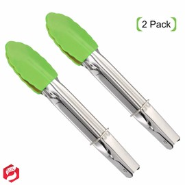 SUL Stainless Steel Kitchen Tongs Non Stick for Grilling Frying with Silicon Tips for Cooking, Serving, Barbecue, Buffet, Salad, (Size – 7 inch /18cm) 2 Pack - Green