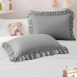 Cobedzy 13"x18" Toddler Pillow Cases Set of 2, Dark Gray Ruffled Pillow Shams Brushed Microfiber Nursery Pillow Cover for Boys Girls, Soft Breathable Machine Washable