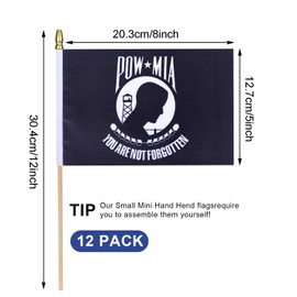 HSQCEZ 12Pcs Small POW MIA Flags on Wooden Stick Mini You are Not Forgotten Prisoner of War Flag Hand Held Flag Decorations,5x8 Inch