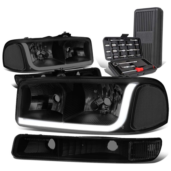 Auto Dynasty LED DRL Tinted Clear Side Headlight w/Bumper Lamps+Tool