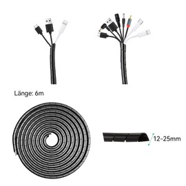 AGPTEK Cable Sleeve, Cable Protection Tube 12-25 mm, 6 m Organiser Cable Duct, Cable Cover Protection, Flexible Cable Tangle Protection, Black