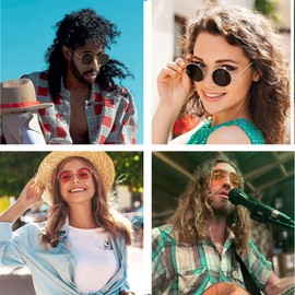 LHSDMOAT Retro Small Round Polarized Men Women Sunglasses, Vintage 60s 70s Lennon style Hippie Sun Glasses, UV400 Trendy Carnival Circle Shades