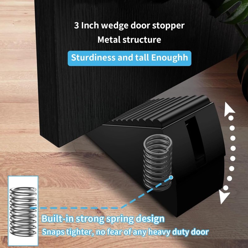 Adjustable Heavy Duty Door Stopper - 7.5cm Tall Spring-Loaded Stainless