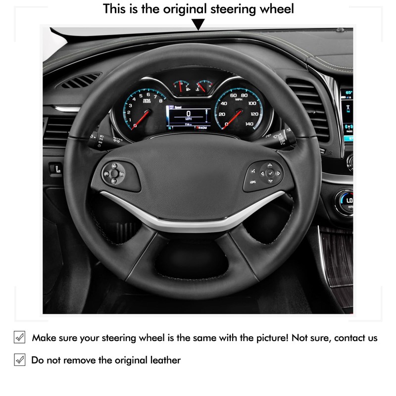 MEWANT Hand Stitch Black Artificial Leather Steering Wheel Cover for