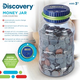 DISCOVERY KIDS Digital Coin-Counting Money Jar with LCD Screen, Keeps Track of Deposits, Battery Operated, Automatic Piggy Bank Savings for US Coins, Childrens Financial Educational Learning Tool Gift