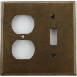 Aged Antique Brass 2 Gang Wall Plate - 1 Toggle 1 Duplex Outlet