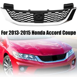 WenQi Fit 2013-2015 Honda Accord Coupe Front Bumper Upper Black Grille W/Chrome Trim