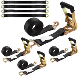 LISHINE 4 Pack Car Tie Down Straps for Trailers Kit, 2 Inch Ratchet Straps with Snap Hooks Heavy Duty 8ft, 11000 LBS Break Strength, 36 Inch Axle Straps for Car, Truck, UTV