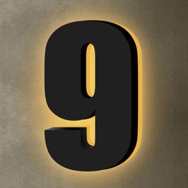 Backlit LED Home Address Numbers, 6 Inch House Numbers, Stainless Steel Hand-Polished Waterproof for House Address Signs, Lighted House Numbers for Outside Modern, Low-Voltage, Yard, Shop (9, Black)