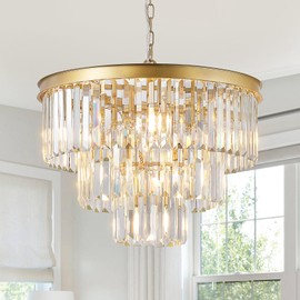 CATINER Modern Crystal Chandeliers,Gold 20” Round Chandeliers for Dining Room 3 Tiers 7 Lights Luxury K9 Crystal Ceiling Pendant Light Fixture for Foyer Bedroom Closet