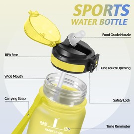 Motswedi Sports Water Bottle, 1 Litre, BPA-Free, Water Bottle with Straw, with Time Marking, Drinking Bottles, Leak-Proof, for School, Sports, Outdoor, Yellow & Royal Blue