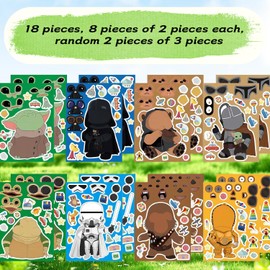 Generic 𝓢𝓽𝓪𝓻 𝔀𝓪𝓻𝓼 Stickers Make a Face Stickers for Kids, Birthday Party Favors,Mixed and Matched with 8 Designs Characters Stickers for Party Decoration, Book Decor,Art Craft, School（18 Sheets）