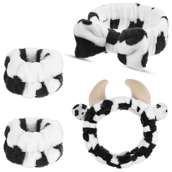 LLOUSSAK Cow Print Spa Headband and Wristband Set, Soft face