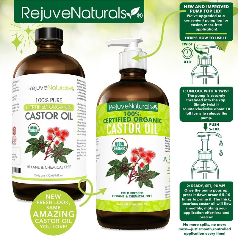 100% Pure Organic Castor Oil (16oz Glass Bottle) USDA Certified