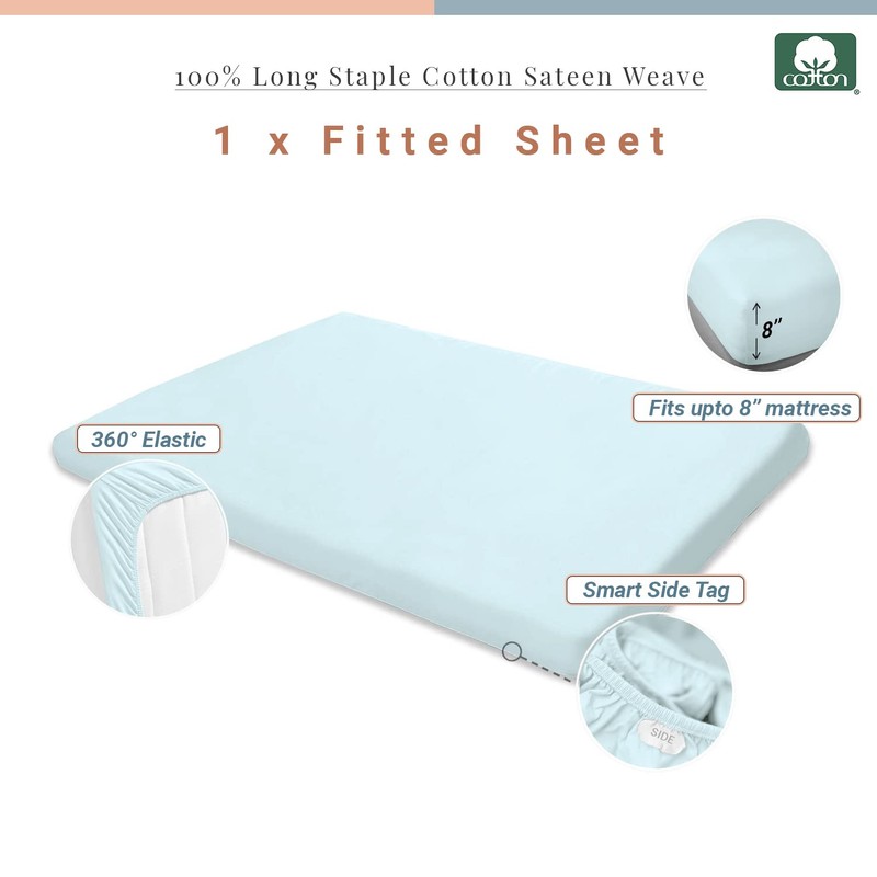 Pizuna 100% Cotton Fitted Crib Sheet Baby Blue, 400 Thread