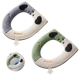 QUNXON Pack of 2 Zip Toilet Seat Covers, 43 x 38 cm, Plush Toilet Seat Cover with Handle, Waterproof PU Toilet Cover on the Back, Washable Winter Warm Toilet Seat for Oval Toilets