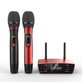 Wireless Microphone System for Karaoke Singing - Dual Wireless Mics, Handheld Dynamic Microphones, Adjustable UHF Channels, Auto Scan, 275ft Range, Microphone for Karaoke, Wedding, Church, Speech