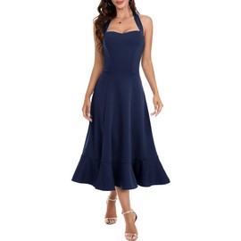 DRESSTELLS Cocktail Dress for Woman Wedding Guest Halter Party 2025 Spring Mother Bride Formal Evening Club Plus Dress Navy 2XL