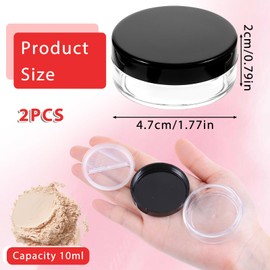 2PCS 10ml/0.34oz Plastic Empty Travel Loose Powder Refillable Loose Powder Container with Rotatable Sifter and Black Screw Lid Compact No Leak Powder Holder DIY Empty Makeup Powder Travel Container