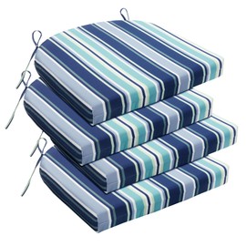 Basic Beyond Outdoor Chair Cushions Set of 4, Outdoor Cushions for Patio Furniture, Water Resistant Patio Chair Cushions with 2 Ties, 17x16x2, Pinstriped Blue