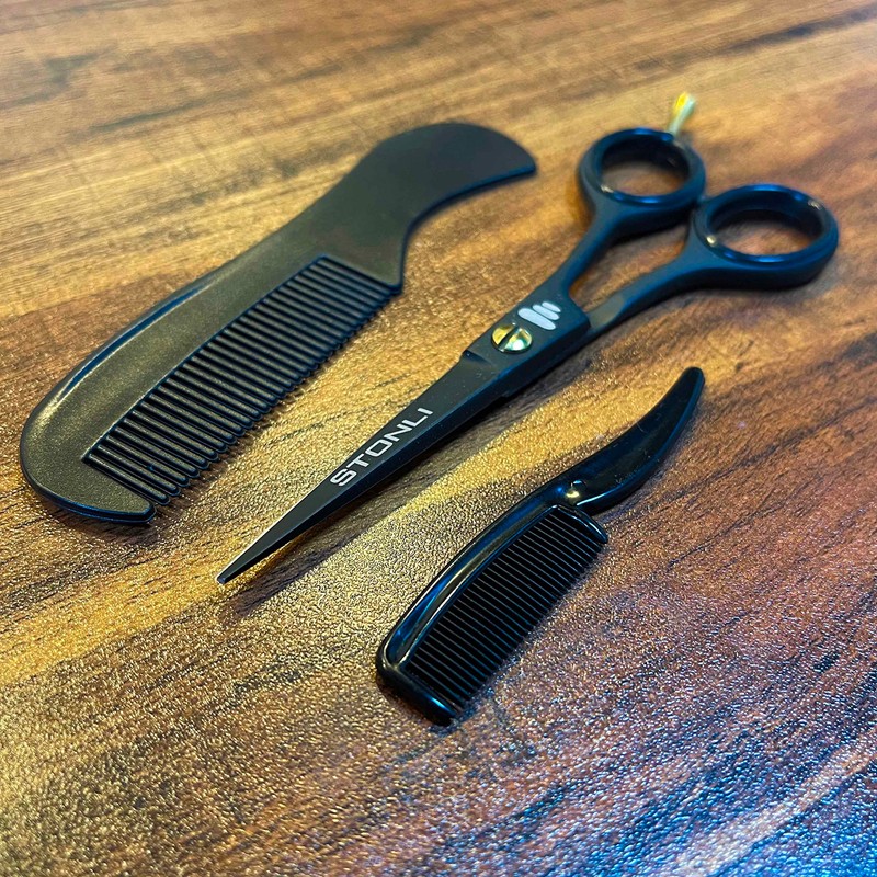 STONLI® 5" Beard and Moustache Scissors with Comb & Pouch