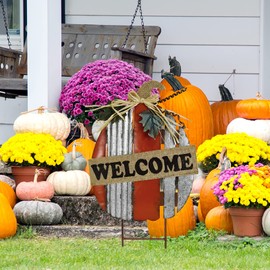 K KILIPES Fall Pumpkin Yard Stake Welcome Sign Rustic Metal Pumpkin Garden Stake Autumn Harvest Thanksgiving Outdoor Lawn Decorations (Pumpkin Design)