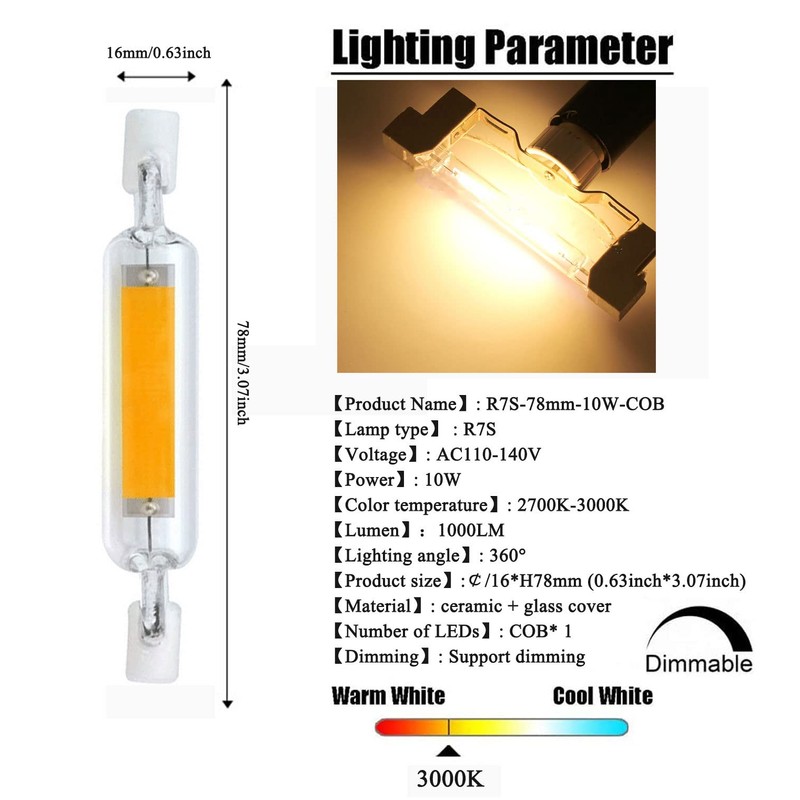 Edearkar R7S 78mm LED Bulb 10W Double Ended LED Dimmable