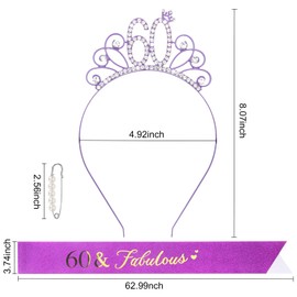 YARIEW 60th Birthday Decorations 60th Birthday Headband + 60 & Fabulous Birthday Sash + Pearl Pin Set, 60th Birthday Sash and Tiara for Women, Happy 60th Birthday Gifts for Women Gold