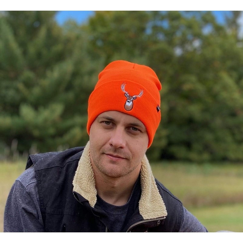 Klarny Blaze Orange Deer Hunting Hat - High Visibility Beanie,