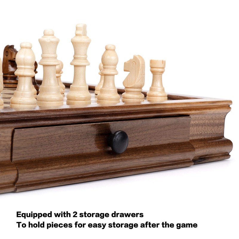AMEROUS Magnetic Wooden Chess Set, 12.8" x 12.8" Walnut Chess