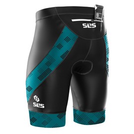 SLS3 Triathlon Shorts Mens - Padded Tri Shorts Mens Triathlon Shorts - 8" Triathalon Shorts, Quick Drying, FX Z (Teal, Large)