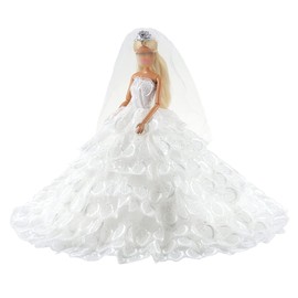 Miunana Clothing Elegant Dress Evening Dress Princess Sequins for 11.5 Inch Girls Dolls (White)