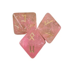 [Magic of Sedona] Rune Dice for Divination, Set of 3, 24 Rune Character Dice (Coral Pink), Divination Aid