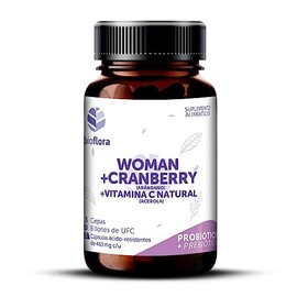 Bioflora Probióticos Woman + Arándano + Vitamina C, 60 Cápsulas Veganas Ácido Resistentes con 3 Diferentes Cepas de Probióticos e Inulina Orgánico como Prebiótico