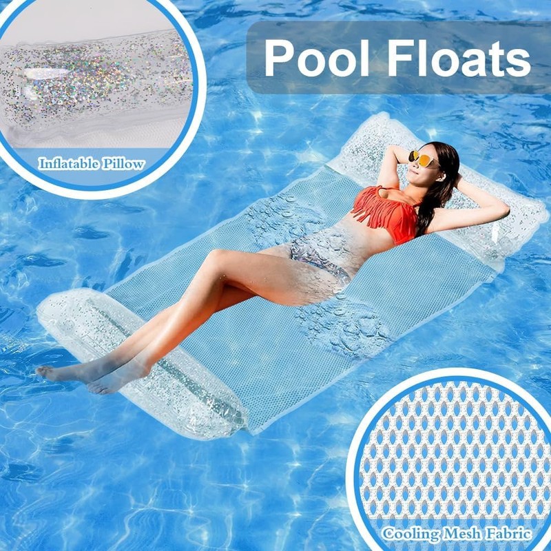 Inflatable Pool Hammock with Glitter, Floating Water Mat, Transparent Air