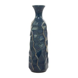 Deco 79 Ceramic Decorative Vase Faceted Centerpiece Vase with Gold Accents, Flower Vase for Home Decoration 6" x 6" x 21", Teal