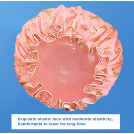 Bath Caps Elastic Band Waterproof Shower Caps With Ruffled Edge Covering Ears Keeping Hair Dry Kitchen Oil-proof Cap for Girls and Women (butterfly)