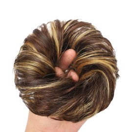 Human Hair Messy Bun Hair Pieces for Women Tousled Updo Hair Bun Extensions Wavy Curly Hair Wrap Ponytail Hairpieces Hair Scrunchies for Women Girls(P4/27, 8INCH)