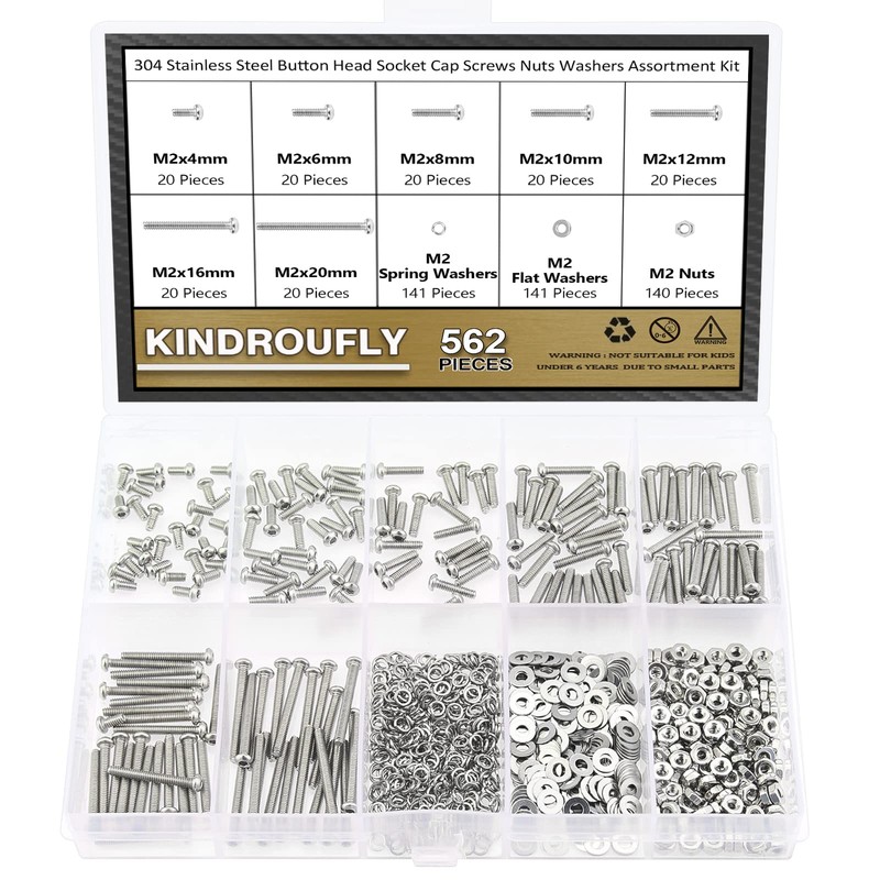 Kindroufly 562 Pieces M2 x 4/6 /8/10 /12/16 /20mm Button