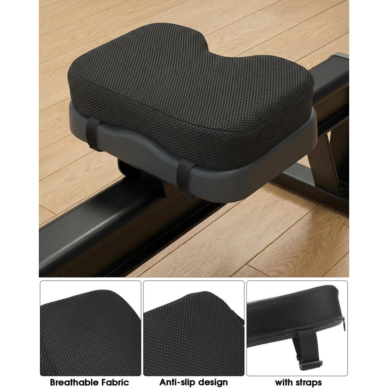 Rowing Machine Seat Cushion, Memory Foam Pad with Anti-Slip Straps