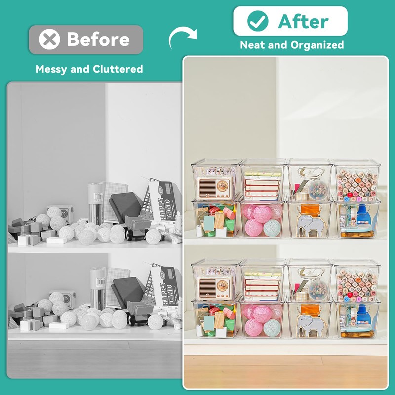 6 Pack Small Clear Storage Bins with Lids, Acrylic Arts