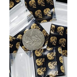 125125 Original Mini 2.5mil Reclosable Plastic 100 Bags 1.25" x 1.25" (Gold Skulls)