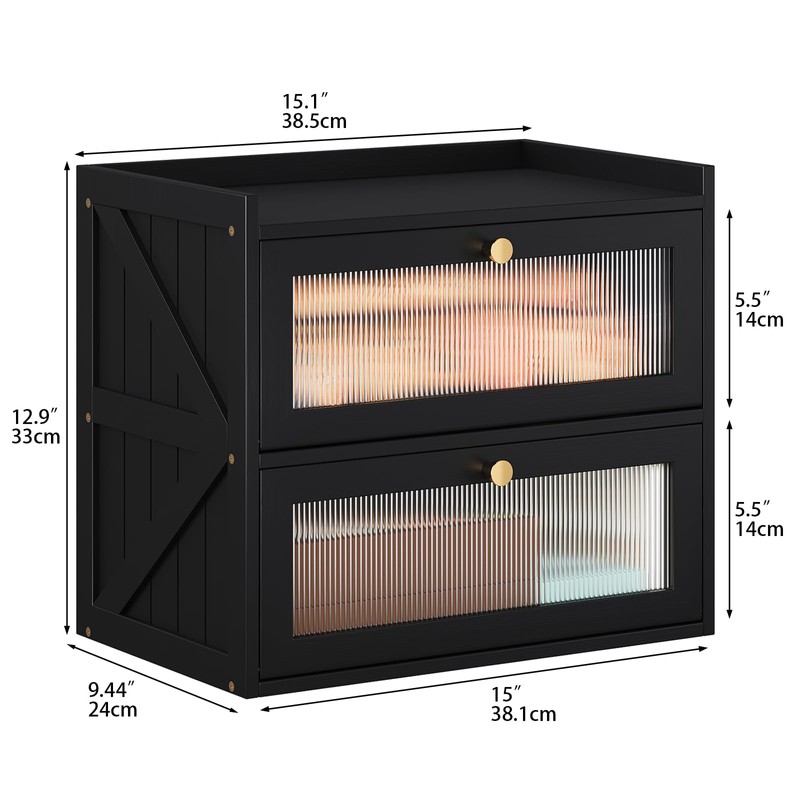 Trironsun Farmhouse Double Layer Black Bread Box with Acrylic Door