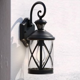 VAXCEL Henderson Motion Sensor Dusk to Dawn Wall Light for Porch or Patio, Outdoor Wall Lantern with 180-Degree Motion Sensor, 6.5" W x 16.5" H x 7.75" D, Black