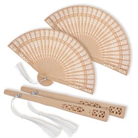Grevosea Bamboo Folding Fan Set, 4 Pcs Handheld Fans with Sandalwood and Silk, Vintage Wooden Fan for Weddings Parties and DIY Decorations, Chinese and Japanese Style Fans for Cooling and Decor