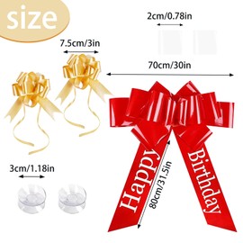 Zyluniy Große Schleife für Auto, Geschenkschleife Groß XL 58.4 cm, Rote Schleife Groß, Riesige Autoschleife mit Gold Kleine Schleifen und Saugnapf für Auto Deko Happy Birthday 18 Geburtstag